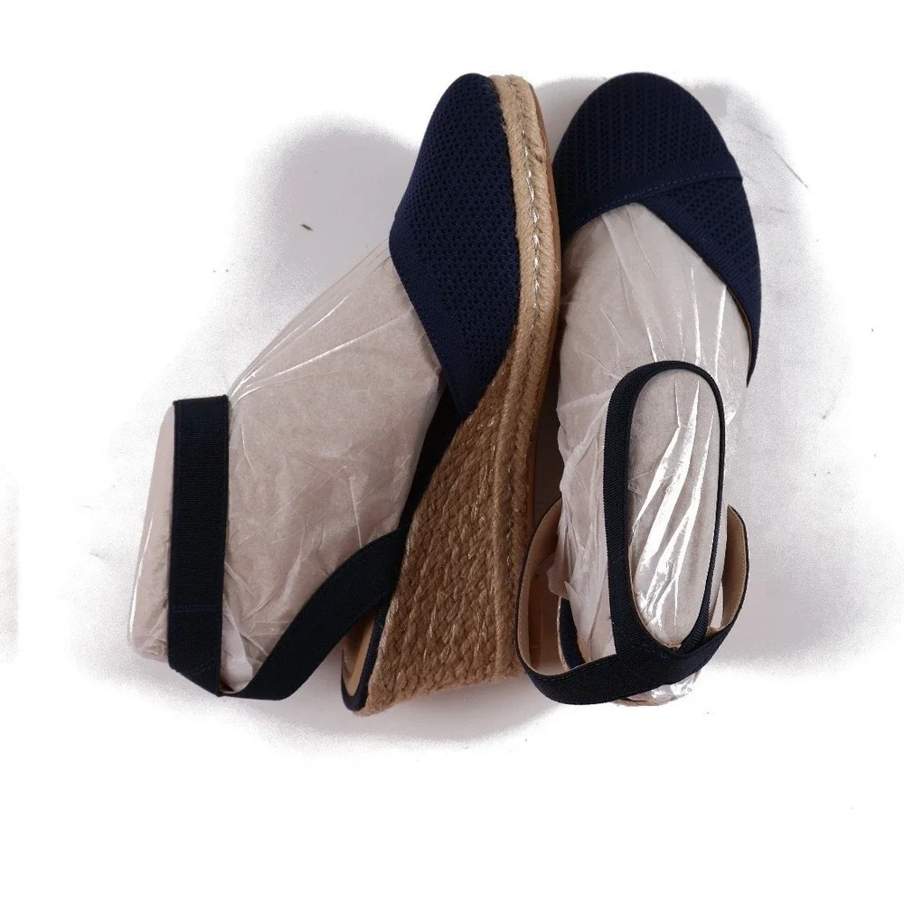 Kelly & Katie Espadrille Wedge Kipsie Navy Blue Knit Size 8W NEW